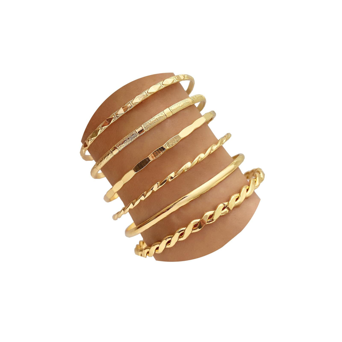 IFKM Gold Bangle Bracelets For Women, 14k Gold Plated Multi Layer Stackable Cuff Bracelet Set, Trendy Elegance Charms Non Tarnish Minimalist Textured Boho Jewelry Gift for Women