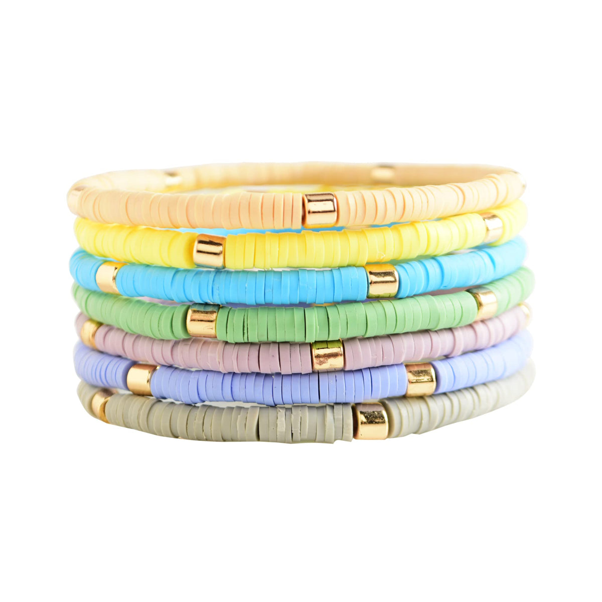 GOOJIDS Surfer Heishi Clay Bead Bracelets for Women Bohemian Stackable Gold Plated Beaded Stretch Bracelets Elastic Layering Friendship Bracelets Set Boho Jewelry