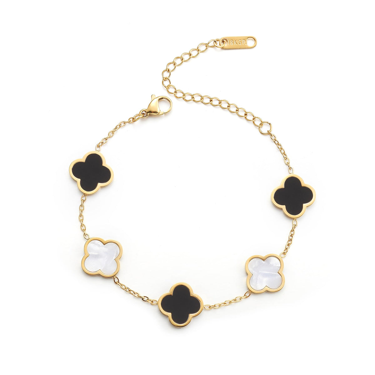 AIPPK 18K Gold Plated Clover Lucky Bracelet for Women White/Black/Red/Green Flower Four Leaf Link Bracelets Trendy Jewelry Gifts for Women