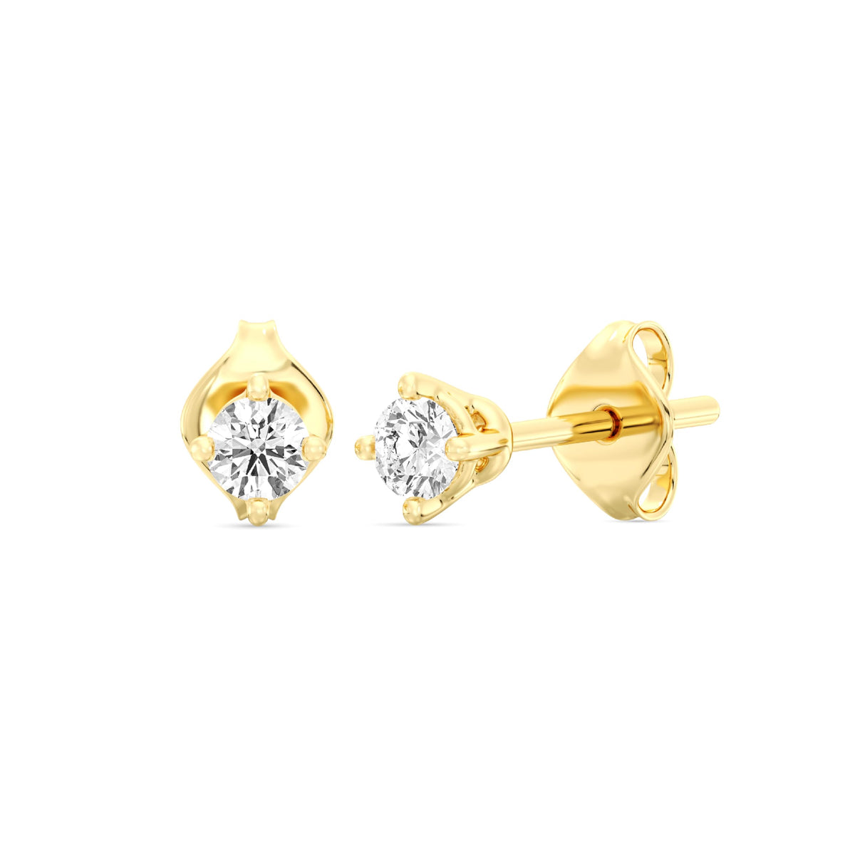Gilded Lab-Grown Diamond Stud Earrings 10KT White Gold and 10KT Yellow Gold | Hypoallergenic Fine Gold Jewelry | 4-Prong Basket, Push Back Nut | VS2 SI1 Clarity, F Color, Round Cut | 1/5,1/4,1/3,3/8,1/2,3/4,1,2 ct tw