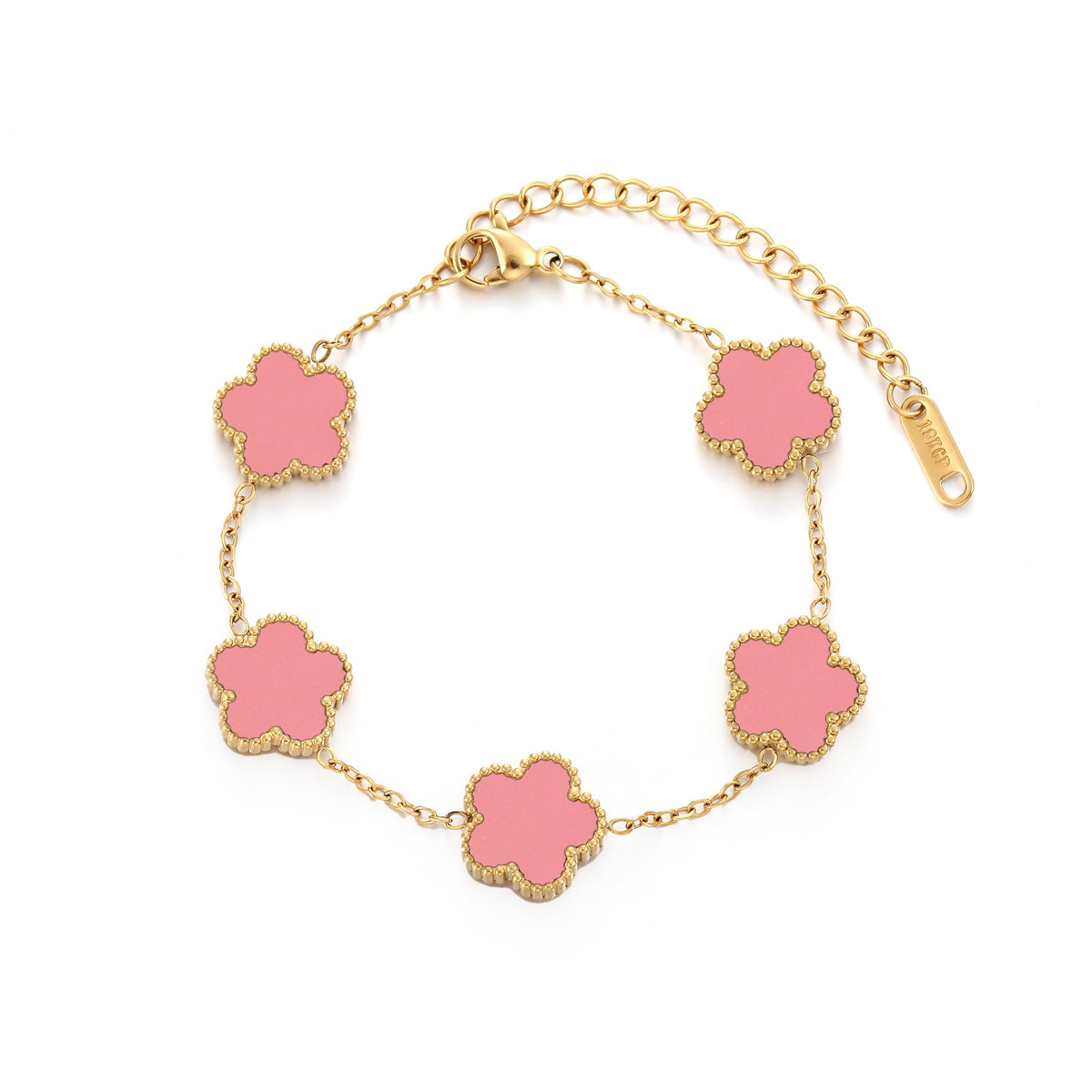 TICVSS Four Leaf Clover Bracelet for Women 18K Gold Plated Stainless Steel Lucky 4 Leaf Gold Link Bracelet Jewelry Gift for Women