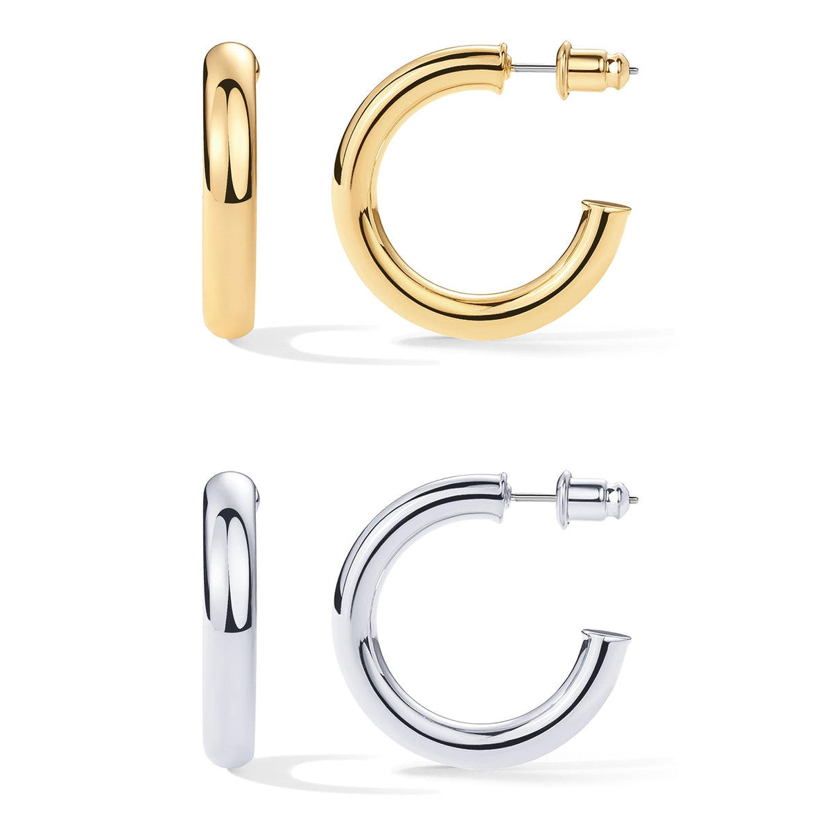 PAVOI Chunky Gold Hoop Earrings for Women, Lightweight 14K Gold Plated