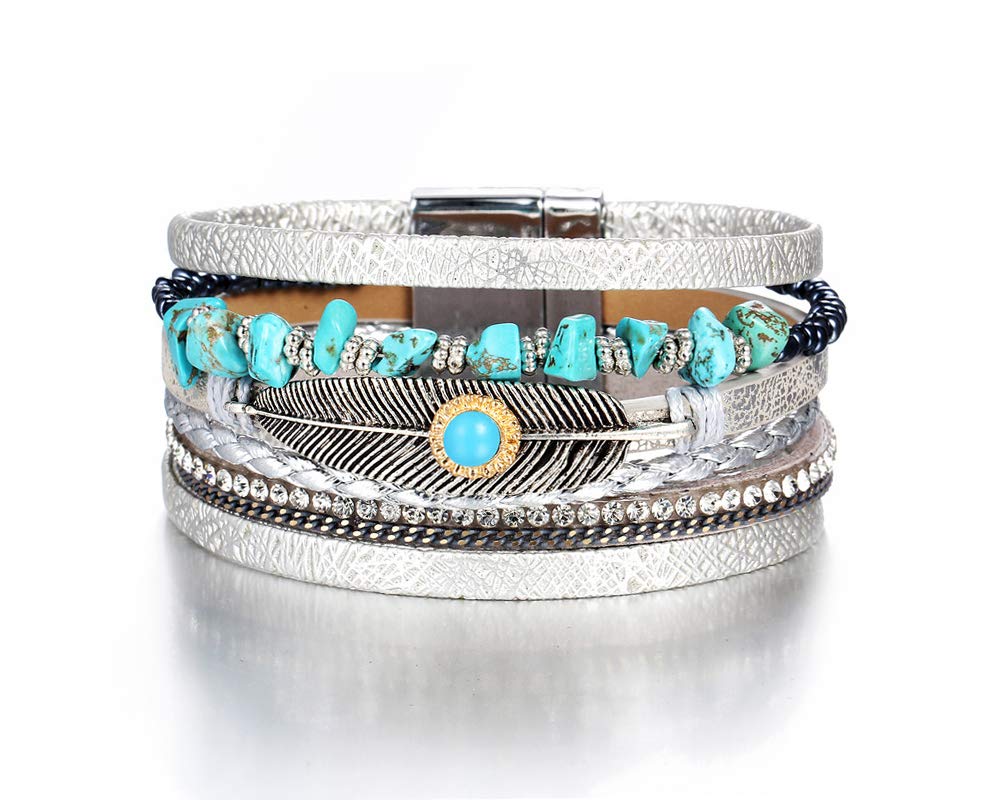 Fesciory Leather Wrap Bracelet for Women, Boho Western Layered Cuff Jewelry
