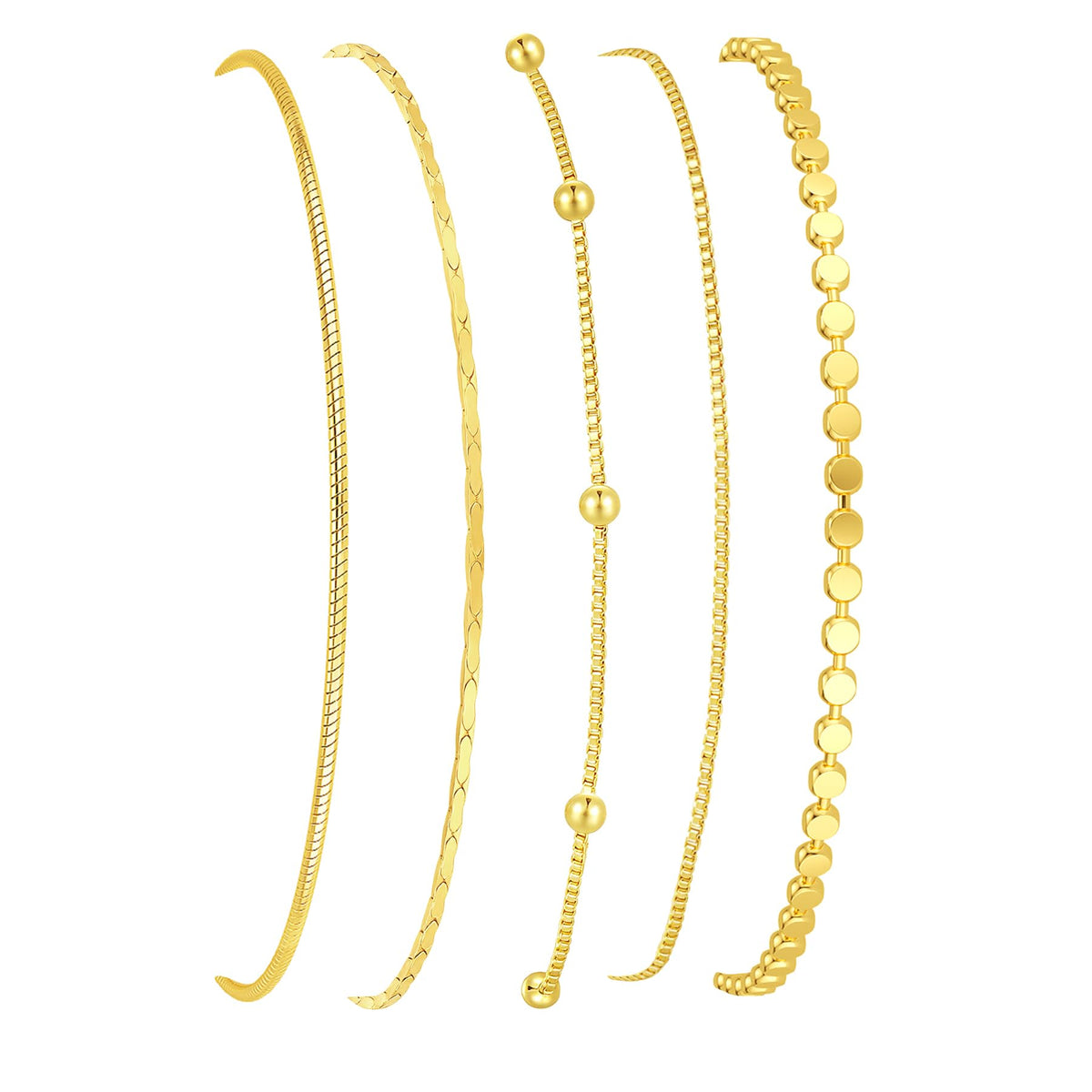 Gold Bracelets for Women, 14K Gold Plated Stackable Bracelet Stack Set Adjustable Charm Paperclip Chain Snake Link Layered Waterproof Jewelry Sets Gifts
