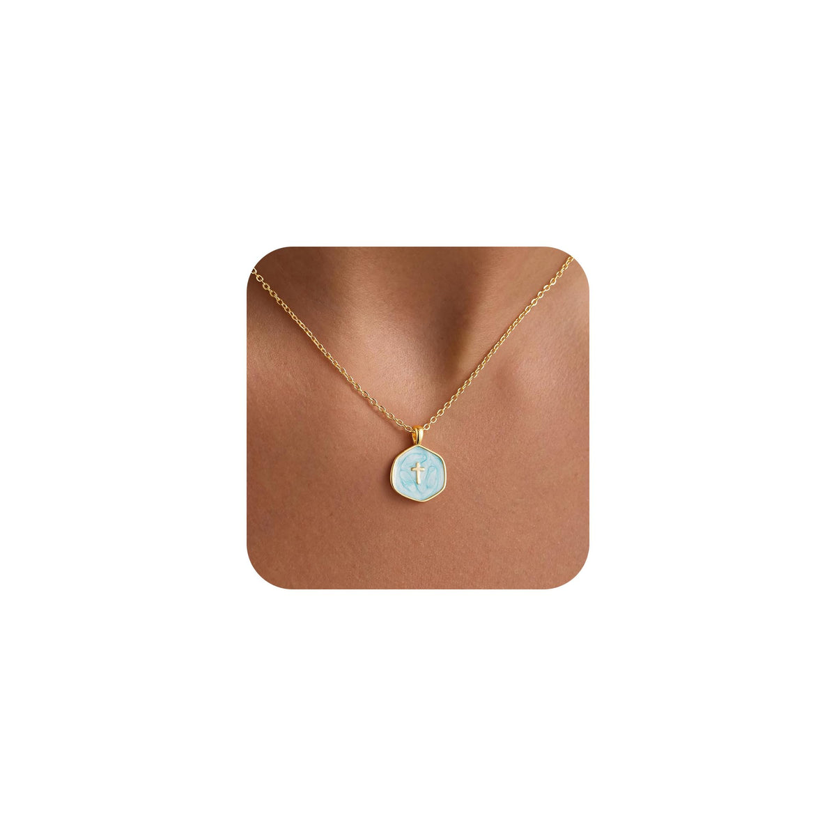 M MOOHAM Enamel Mini Cross Necklace for Women Girl, 14K Gold Plated Jewelry