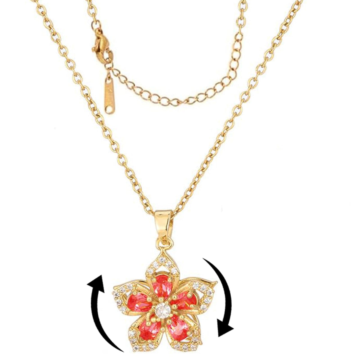 Necklace for Women Gold Flower Fidget Necklace Rotatable Crystal Silver Blossom Pendant Necklaces Adjustable Spinning Fidget Necklaces Redbud Flower Choker Funny Gift Jewelry