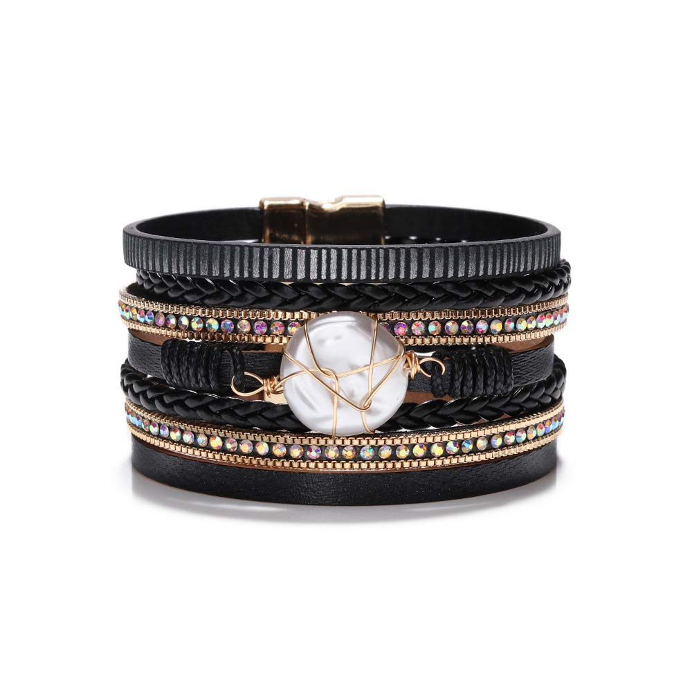 Fesciory Leather Wrap Bracelet for Women, Boho Western Layered Cuff Jewelry