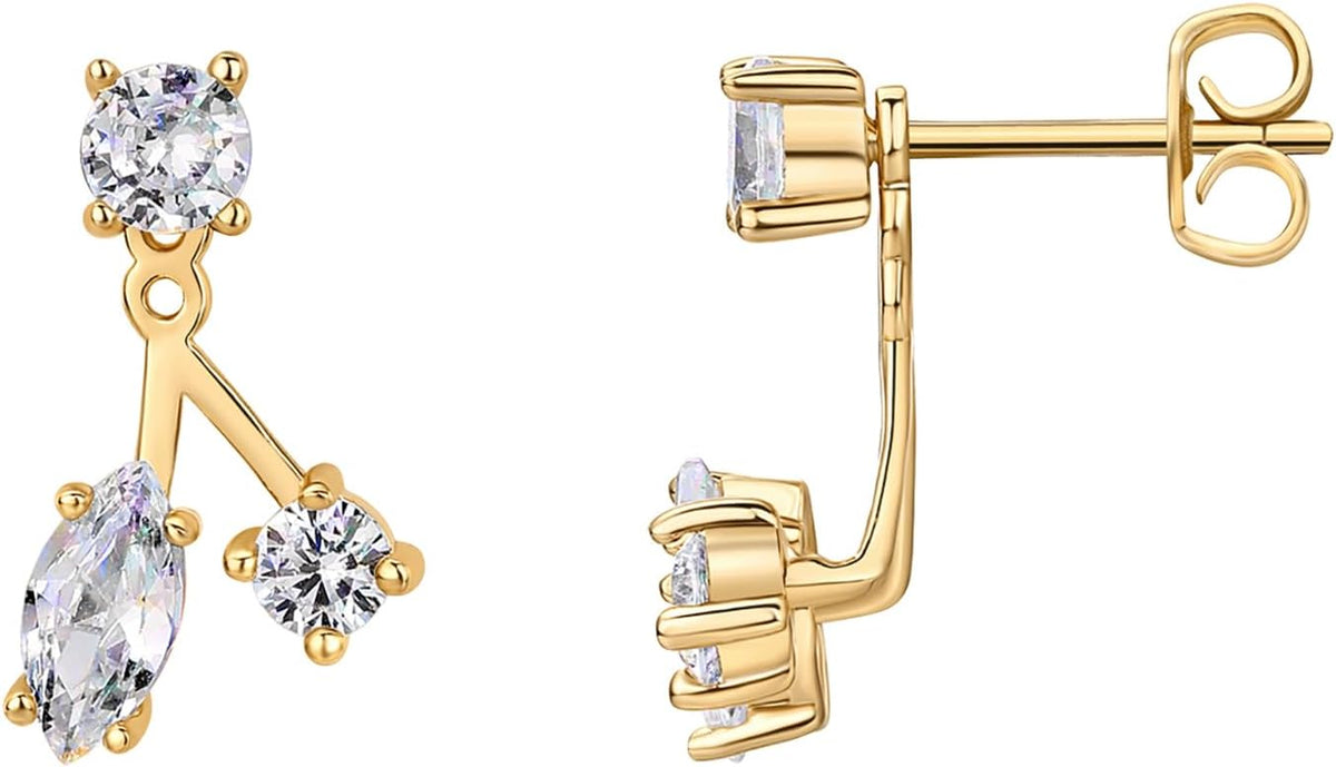 PAVOI 14K Gold Plated CZ Earring Jacket for Women, Front Back Stud Earrings