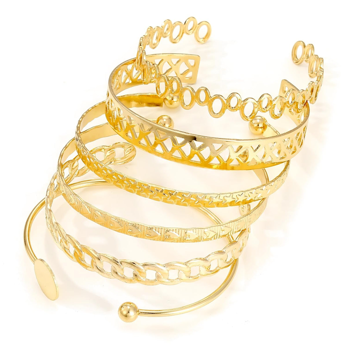 IFKM Gold Bangle Bracelets For Women, 14k Gold Plated Multi Layer Stackable Cuff Bracelet Set, Trendy Elegance Charms Non Tarnish Minimalist Textured Boho Jewelry Gift for Women