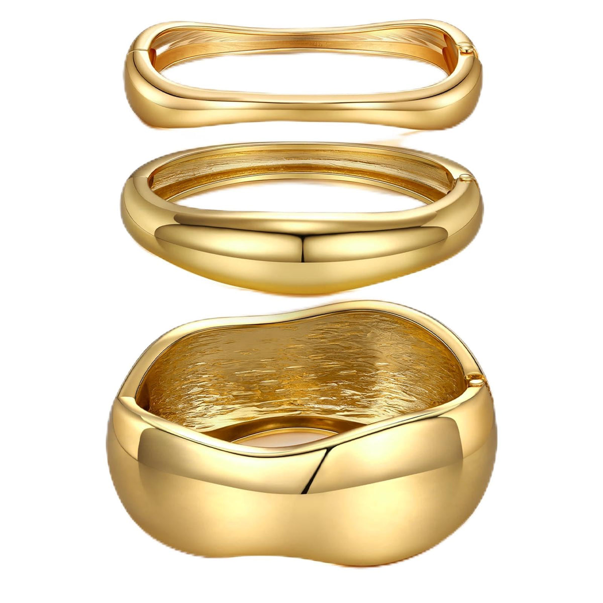 Chunky Gold Bangle Bracelets for Women Trendy 14K Gold Plated Cuff Bracelets Stack, Dainty Gold Bracelet Sets Non Tarnish Fashion Jewelry Gift
