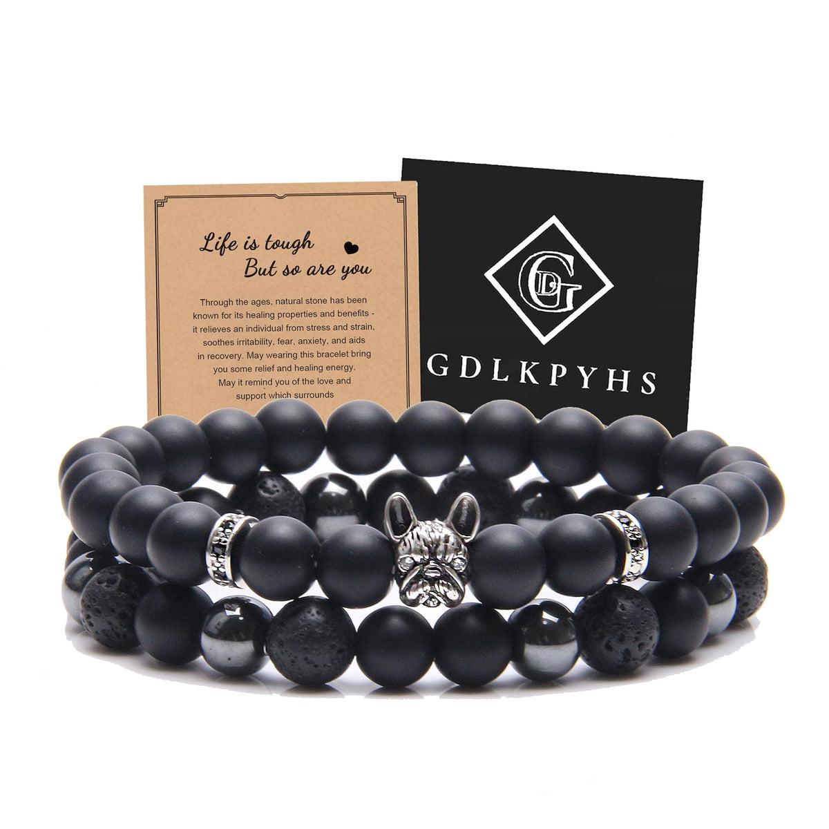 Black Obsidian Bracelet for Men - Black Tourmaline Beaded Bracelets - Mens Bracelet Set 8MM Black Onyx Hematite Lava Stone Beads Triple Protection Bracelet for Men Women Gifts