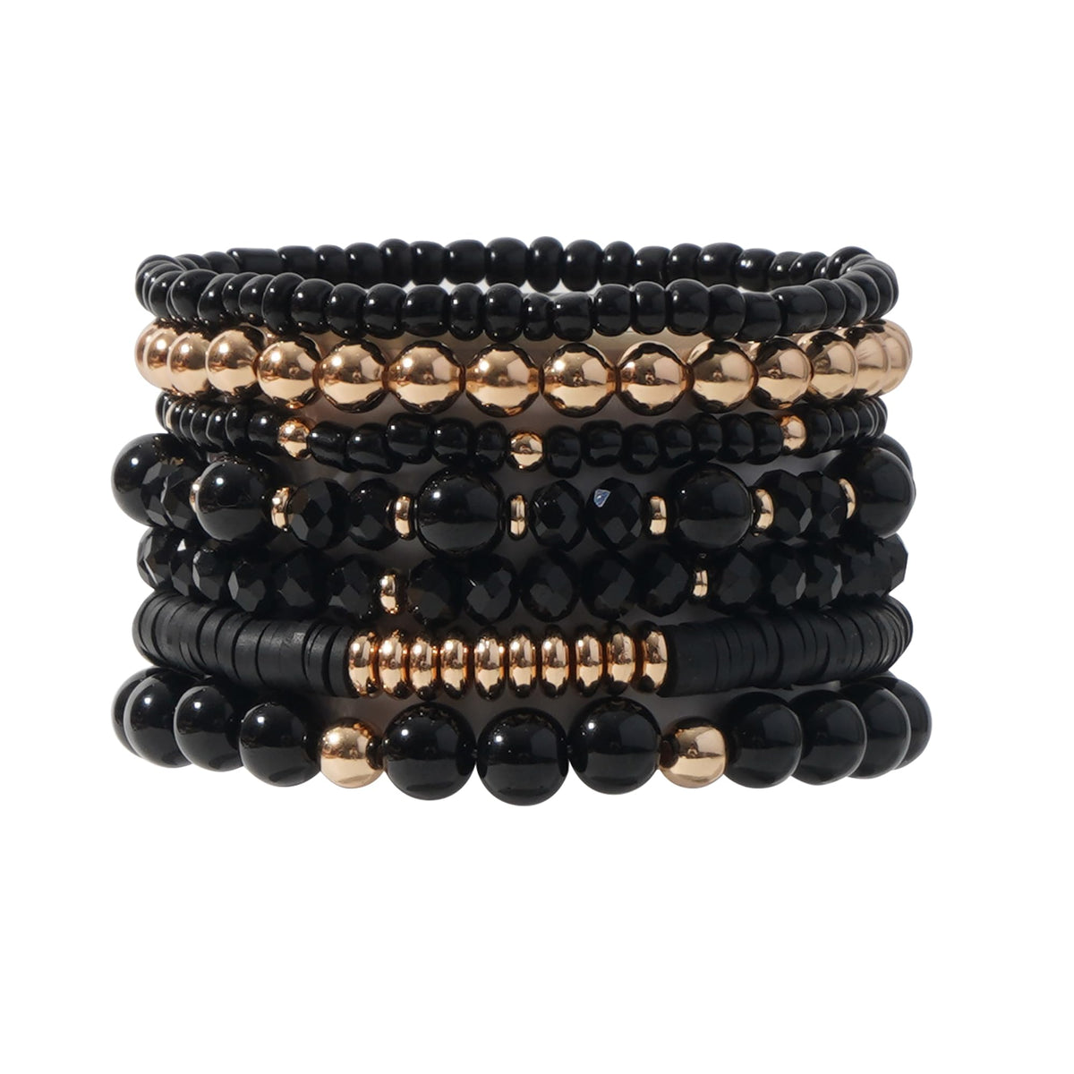 GOOJIDS Surfer Heishi Clay Bead Bracelets for Women Bohemian Stackable Gold Plated Beaded Stretch Bracelets Elastic Layering Friendship Bracelets Set Boho Jewelry