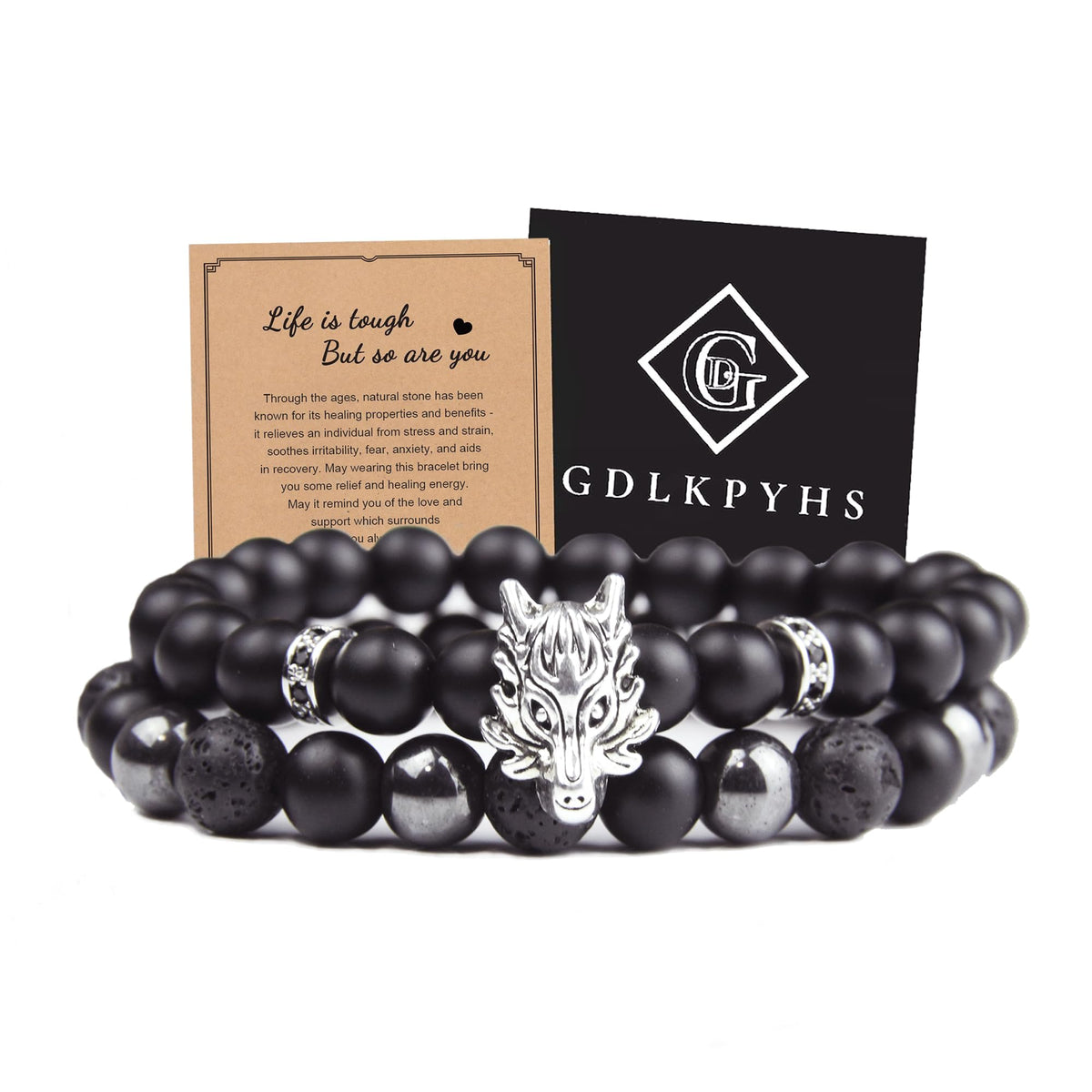 Black Obsidian Bracelet for Men - Black Tourmaline Beaded Bracelets - Mens Bracelet Set 8MM Black Onyx Hematite Lava Stone Beads Triple Protection Bracelet for Men Women Gifts