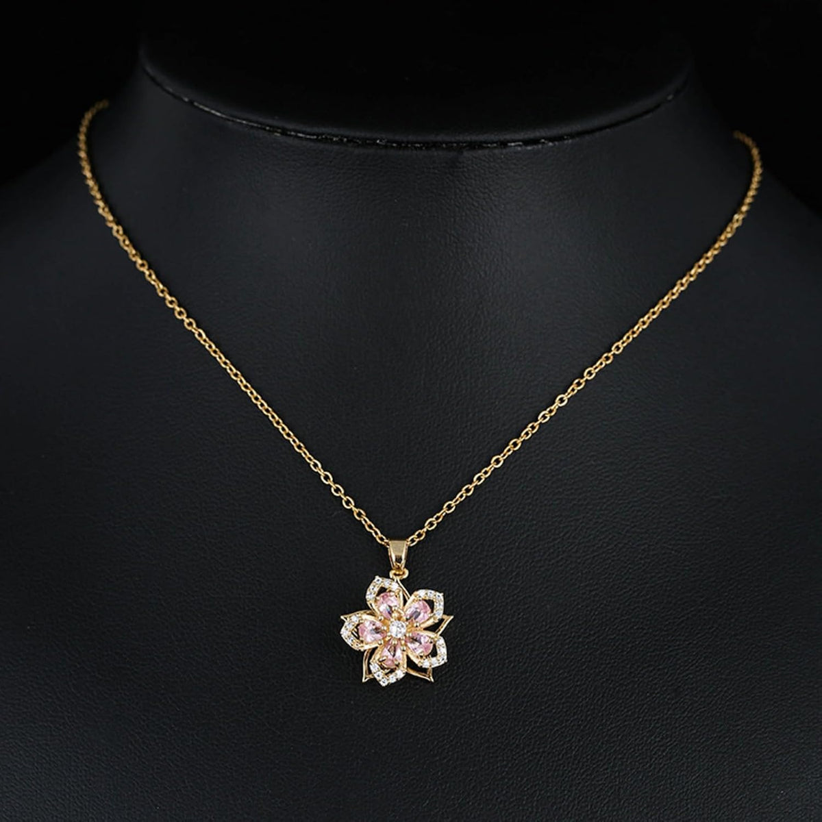 Necklace for Women Gold Flower Fidget Necklace Rotatable Crystal Silver Blossom Pendant Necklaces Adjustable Spinning Fidget Necklaces Redbud Flower Choker Funny Gift Jewelry
