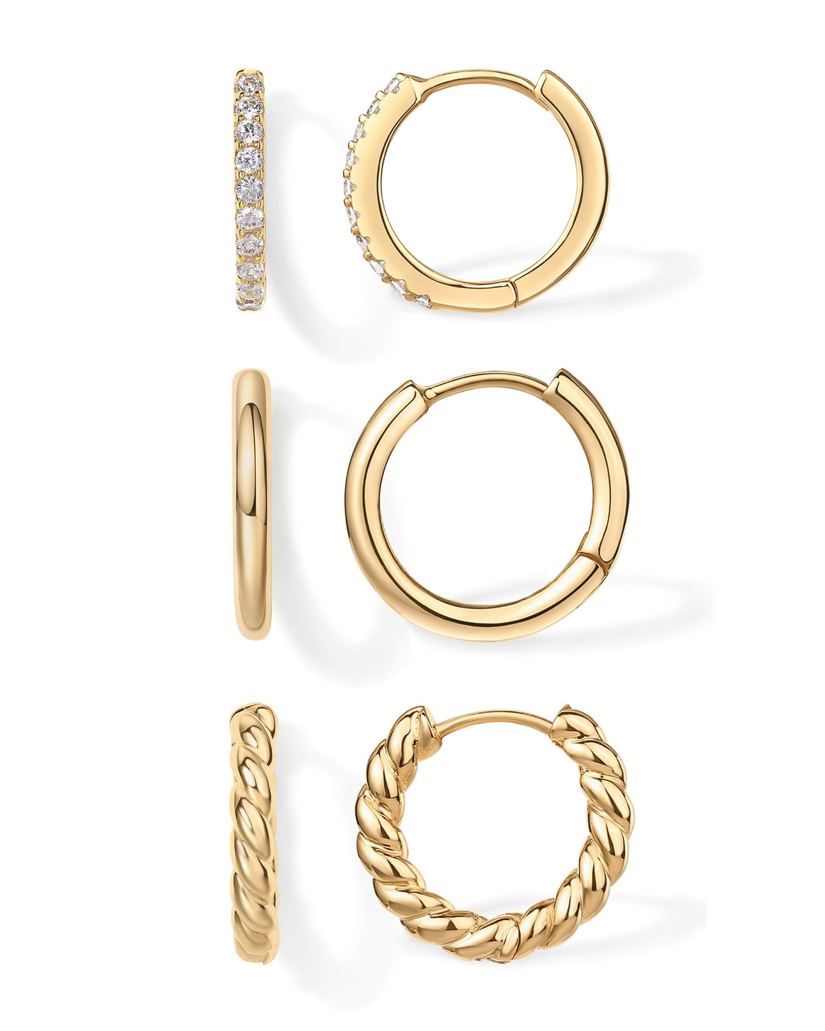 PAVOI Gold Hoop Earrings for Women, 3-Pair Small Huggie Earrings Set