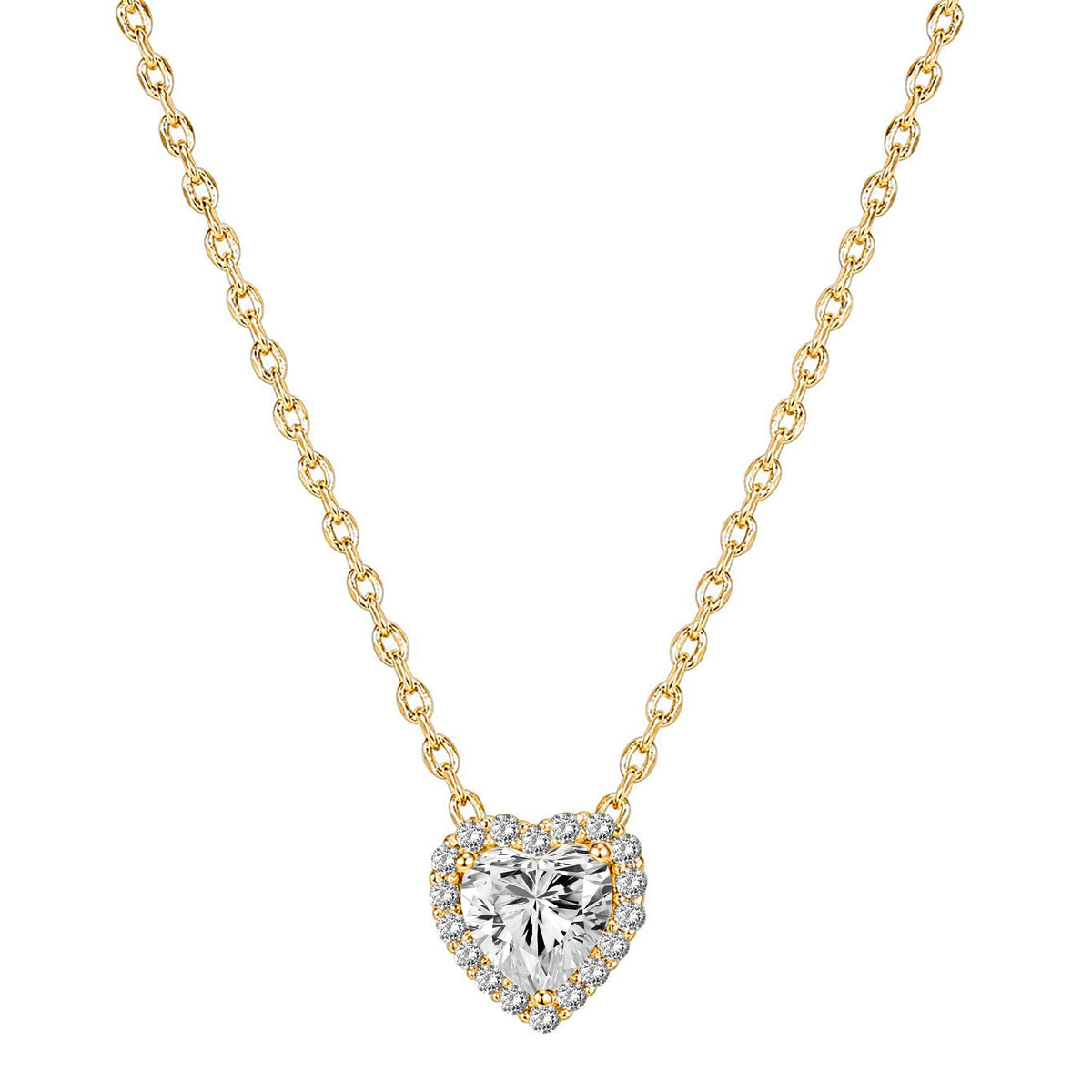 PAVOI 14K Gold Plated Post Faux Diamond Round Solitaire Pendant Halo Necklace | Gold Necklace for Women | Slider Adjustable