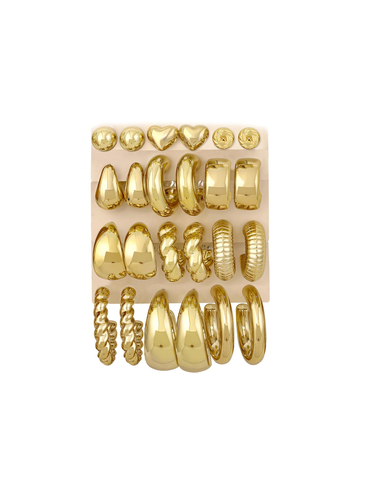 12 Pairs Chunky Gold Hoop Earrings for Women Trendy, Gold Plated Lightweight Hypoallergenic Stack, Thick Open Twisted Huggie Hoops Earring Set