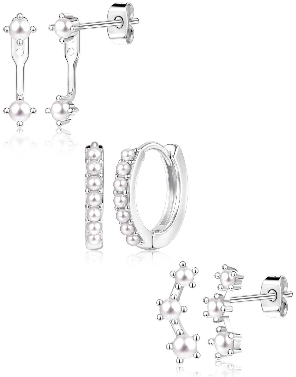 3 Pairs Dainty Small Earrings Set for Women Trendy, Birthstone Stud Huggie Hoop Jacket Stack for Cartilage Helix, Gold Plated Hypoallergenic Cute Women Fashion Accessories Western Jewelry Gifts