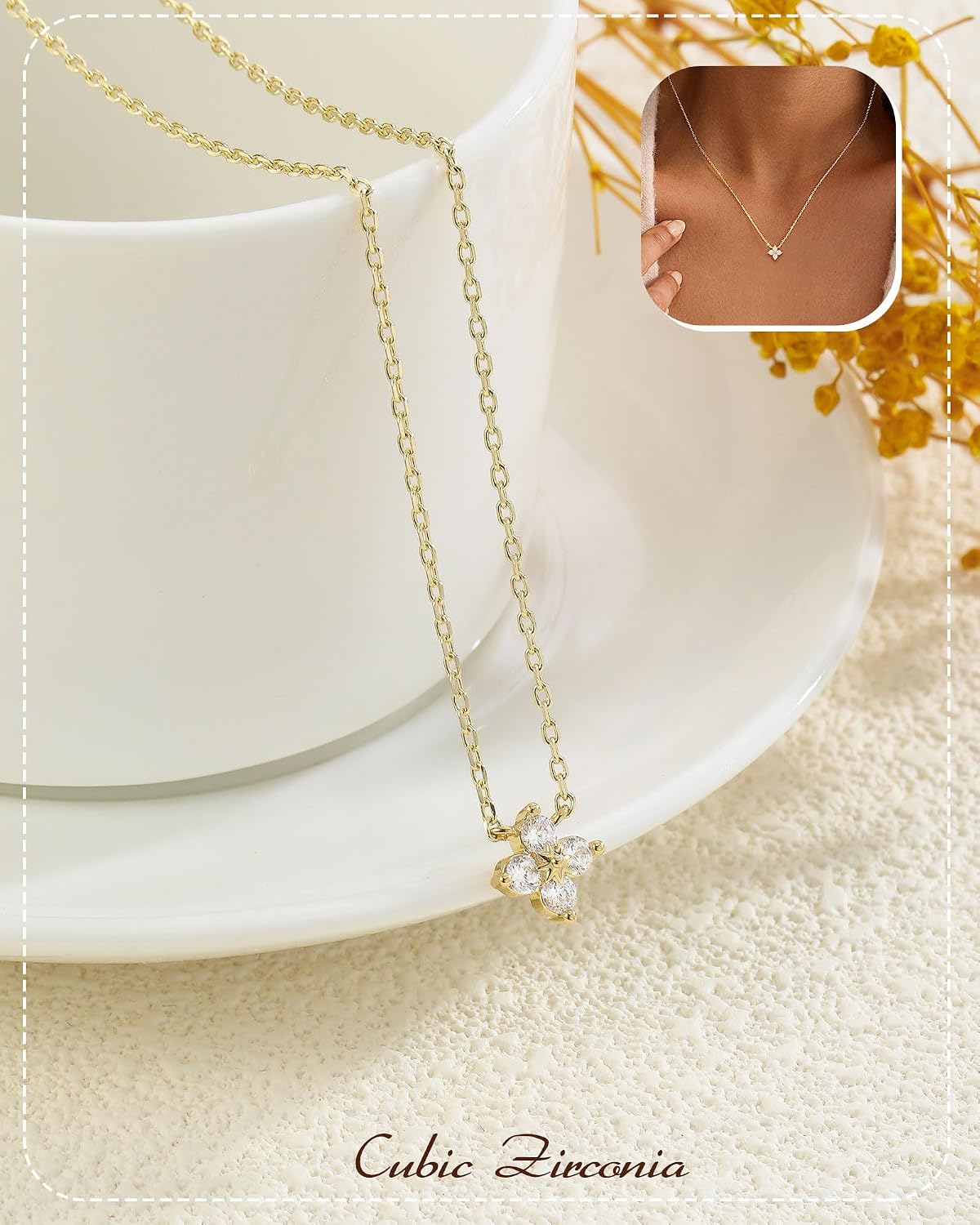 ZHESHY Birthstone Gold Necklaces for Women Dainty 14K Gold Plated Necklace