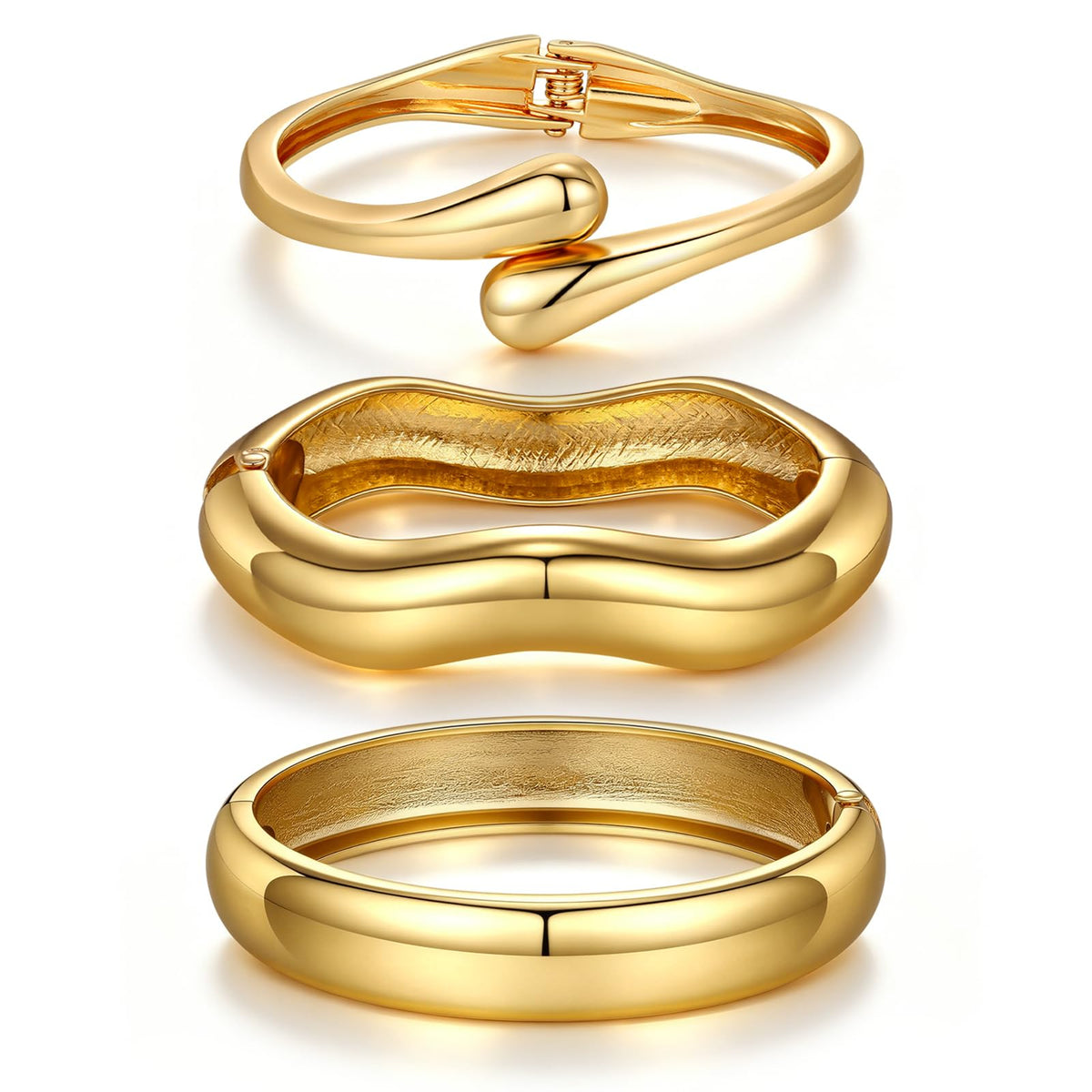 Chunky Gold Bangle Bracelets for Women Trendy 14K Gold Plated Cuff Bracelets Stack, Dainty Gold Bracelet Sets Non Tarnish Fashion Jewelry Gift