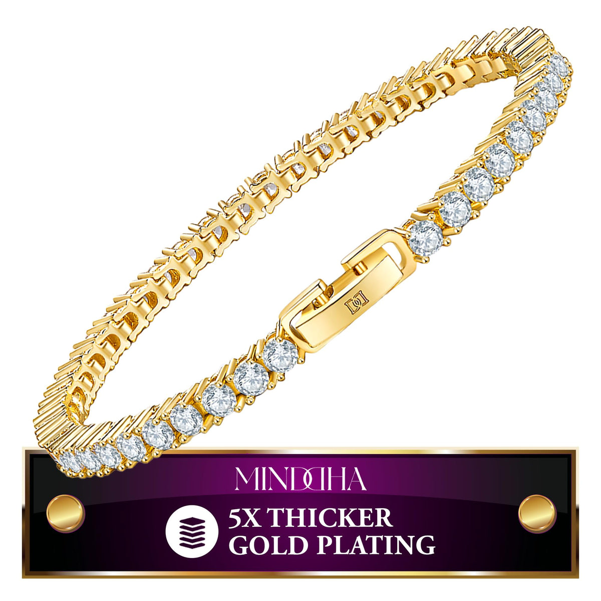 MINDDHA Tennis Bracelet, Gold Plated, 2mm/3mm, 5.5-8" or Adjustable