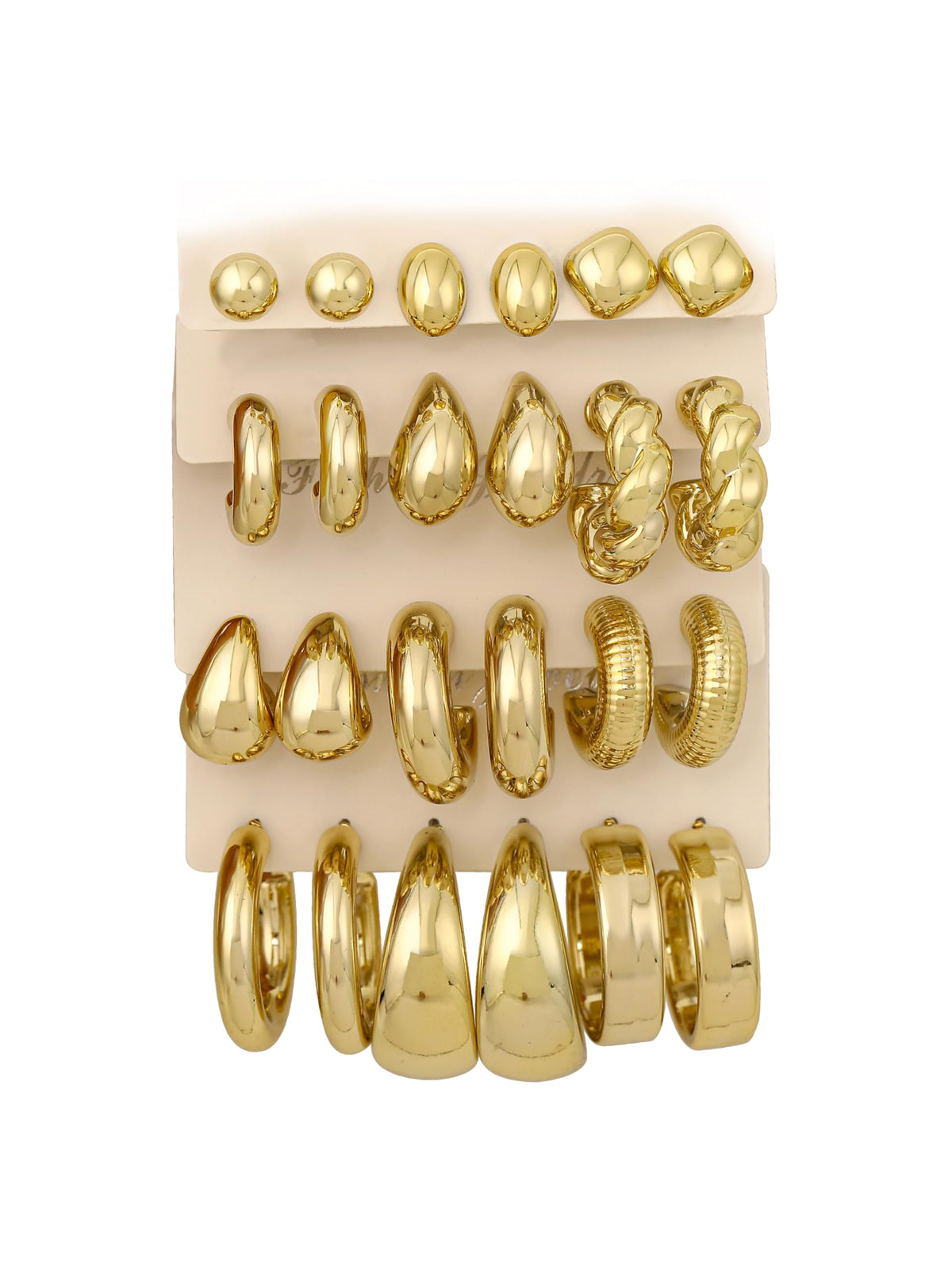 12 Pairs Chunky Gold Hoop Earrings for Women Trendy, Gold Plated Lightweight Hypoallergenic Stack, Thick Open Twisted Huggie Hoops Earring Set