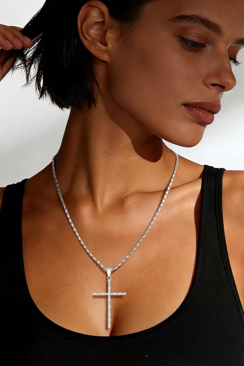 U7 Large Cross Necklace for Women with Cubic Zirconia,20-22 Inches