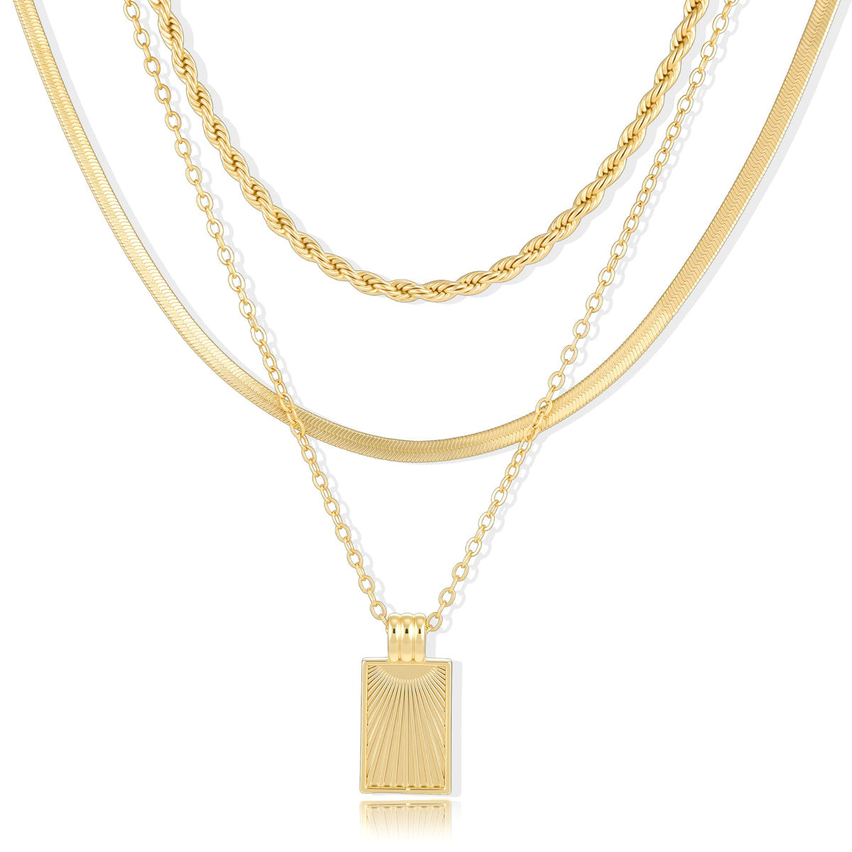 Layered Gold Necklaces for Women, 14K Plated Dainty Stackable Pendant Set