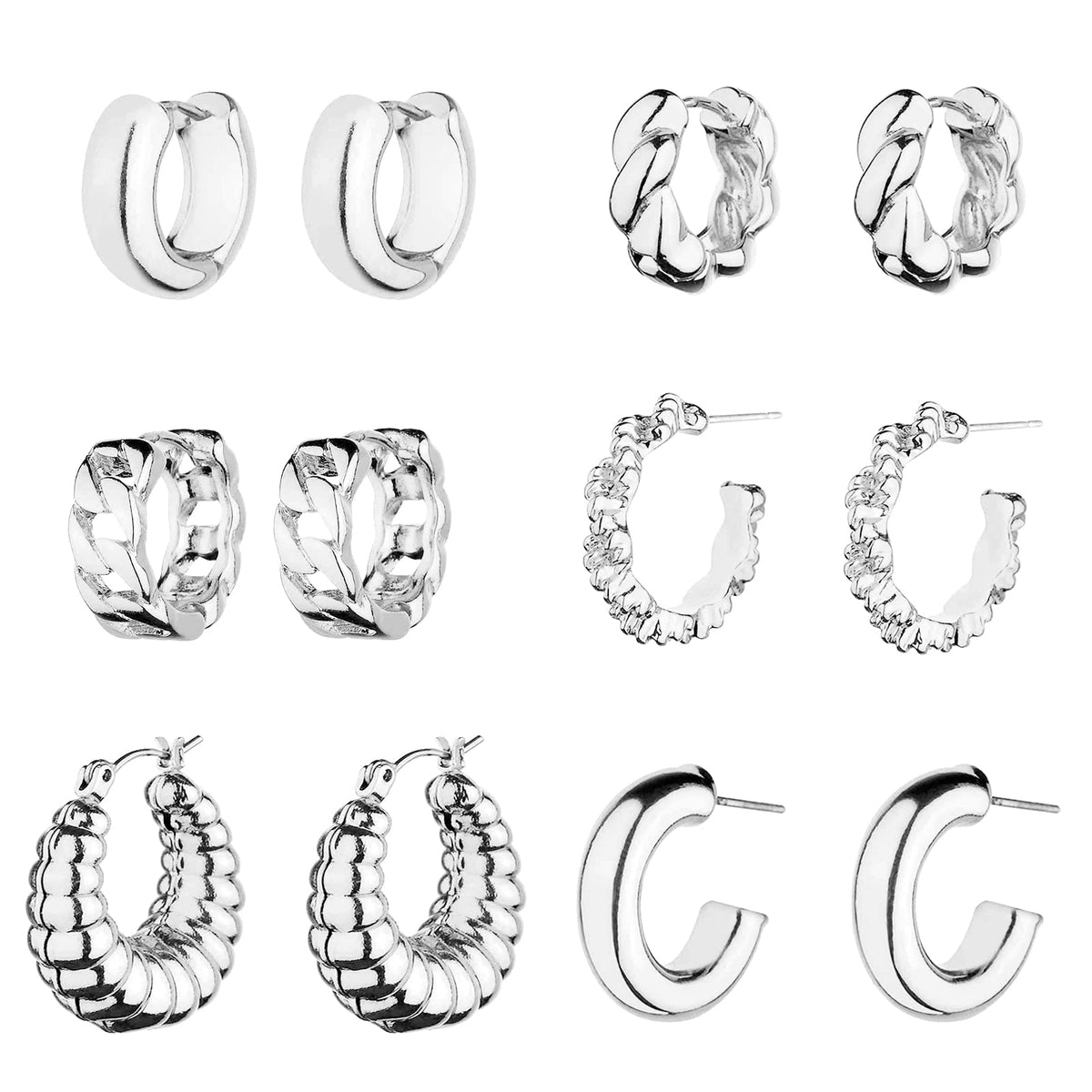 Wgoud 6 Pairs Chunky Gold Hoop Earrings for Women, 14K Gold Plated Hoop Earrings Hypoallergenic, Thick Lightweight Twisted Huggie Hoops Earring Set for Women’s Jewelry GIfts