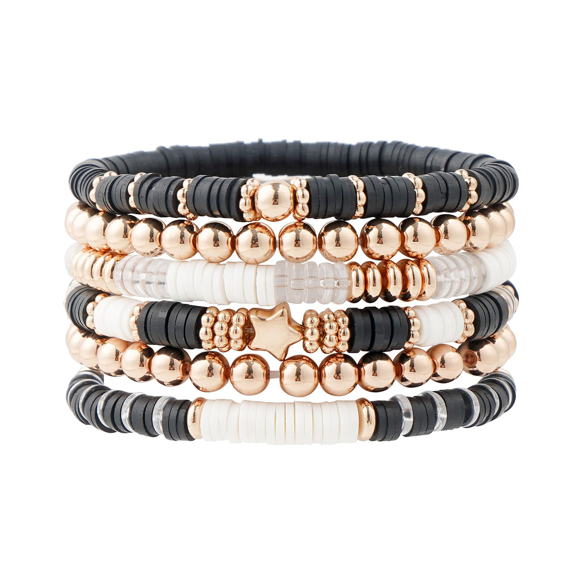 GOOJIDS Surfer Heishi Clay Bead Bracelets for Women Bohemian Stackable Gold Plated Beaded Stretch Bracelets Elastic Layering Friendship Bracelets Set Boho Jewelry