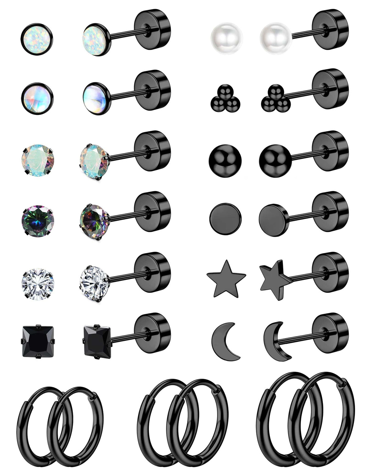 Jstyle Flat Back Earrings Hypoallergenic Surgical Steel Earrings Studs Hoop