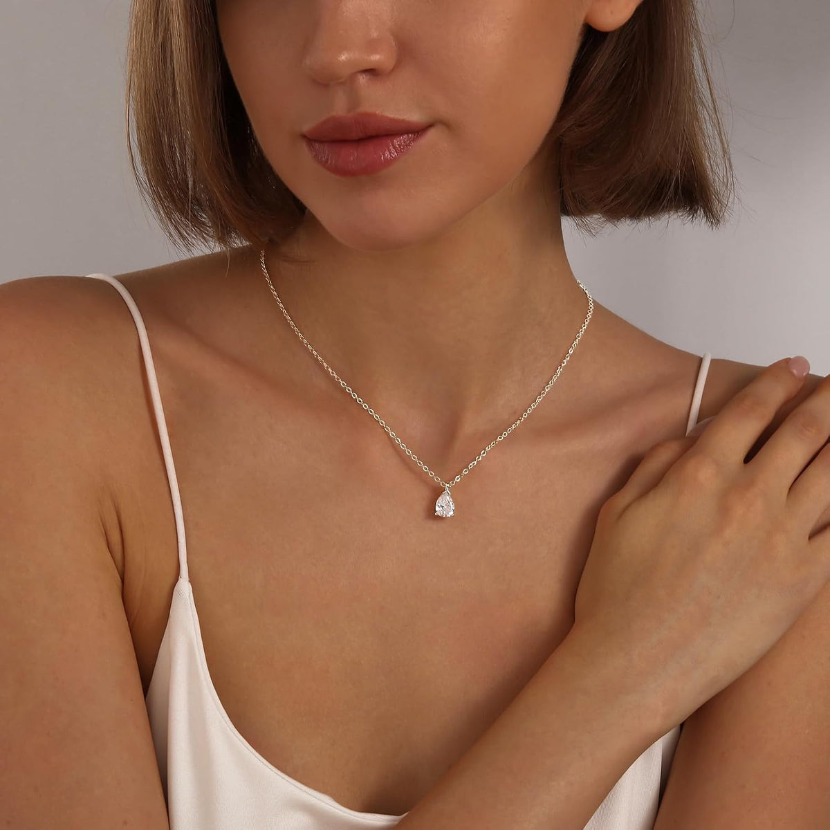 Gold Silver Necklace for Women, Dainty Cubic Zirconia Pendant
