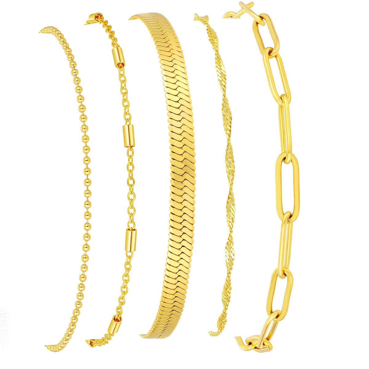 Gold Bracelets for Women, 14K Gold Plated Stackable Bracelet Stack Set Adjustable Charm Paperclip Chain Snake Link Layered Waterproof Jewelry Sets Gifts