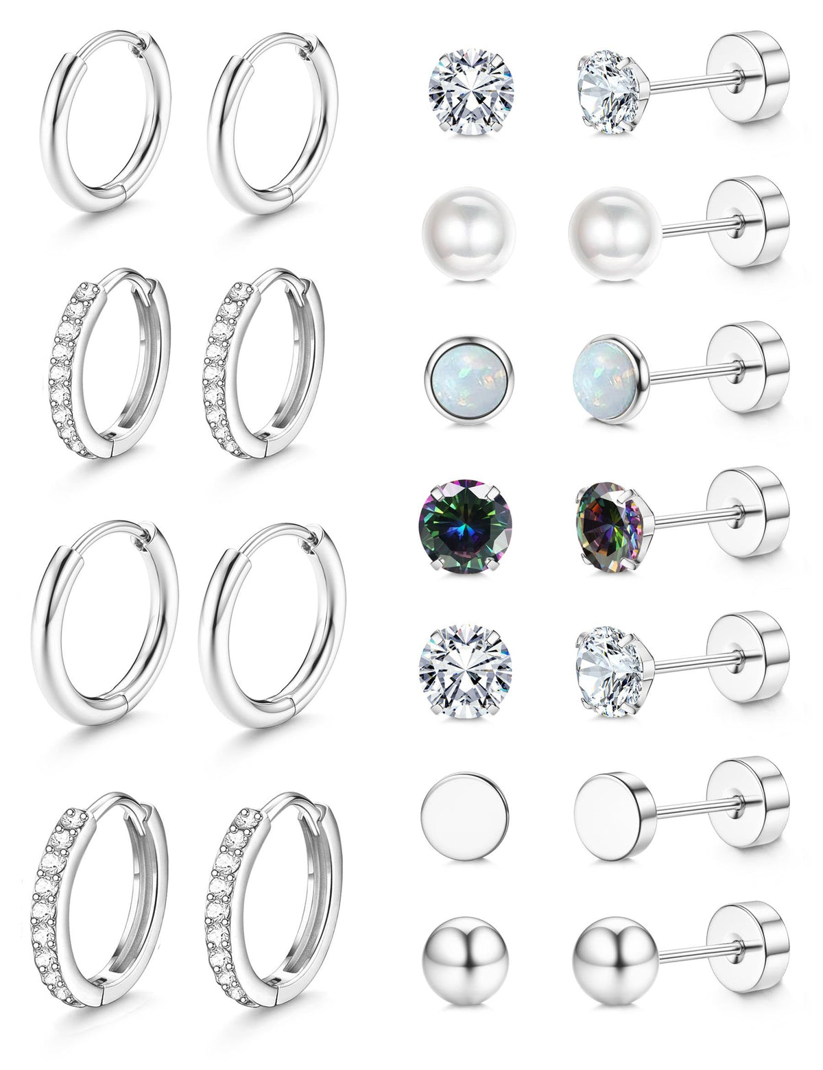 Jstyle Flat Back Earrings for Women Hypoallergenic Earring Studs Hoops