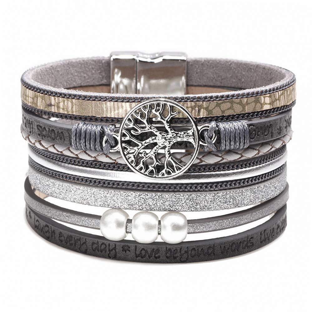 Fesciory Leather Wrap Bracelet for Women, Boho Western Layered Cuff Jewelry