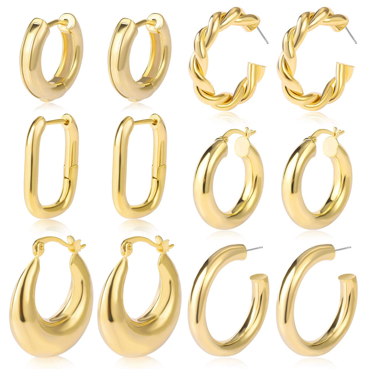 30 Pairs Chunky Gold Hoop Earrings for Women, Multipack Jewelry for Gift