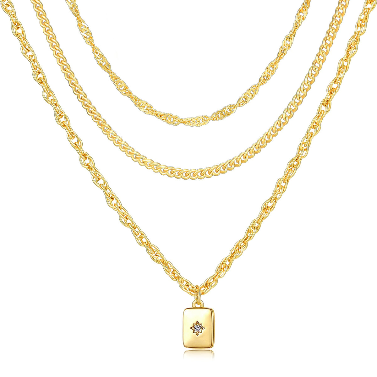 Layered Gold Necklaces for Women, 14K Plated Dainty Stackable Pendant Set