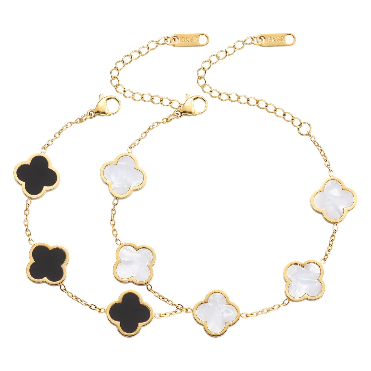AIPPK 18K Gold Plated Clover Lucky Bracelet for Women White/Black/Red/Green Flower Four Leaf Link Bracelets Trendy Jewelry Gifts for Women
