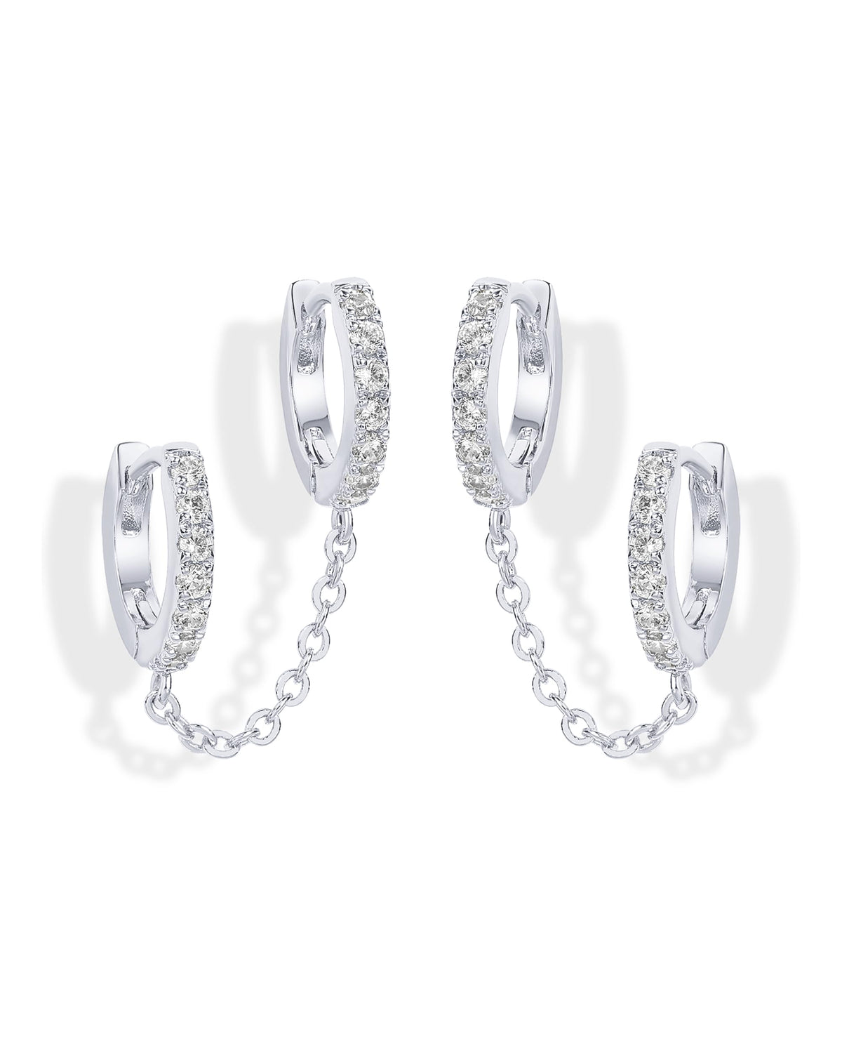 PAVOI 14K Gold Chain Earrings for Women | Double Piercing Dangle Chain Huggie Hoop Earrings | Cubic Zirconia Pearl Stud Ear Earrings for Women