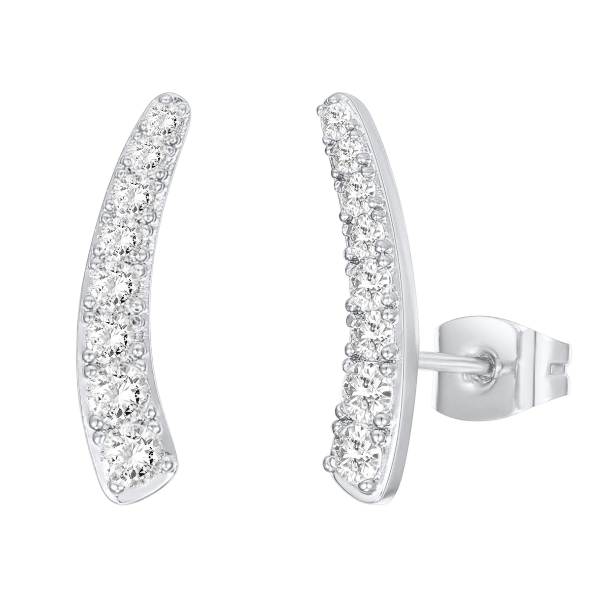 PAVOI 14K Gold Plated Ear Crawler Earrings for Women, CZ Climber Studs