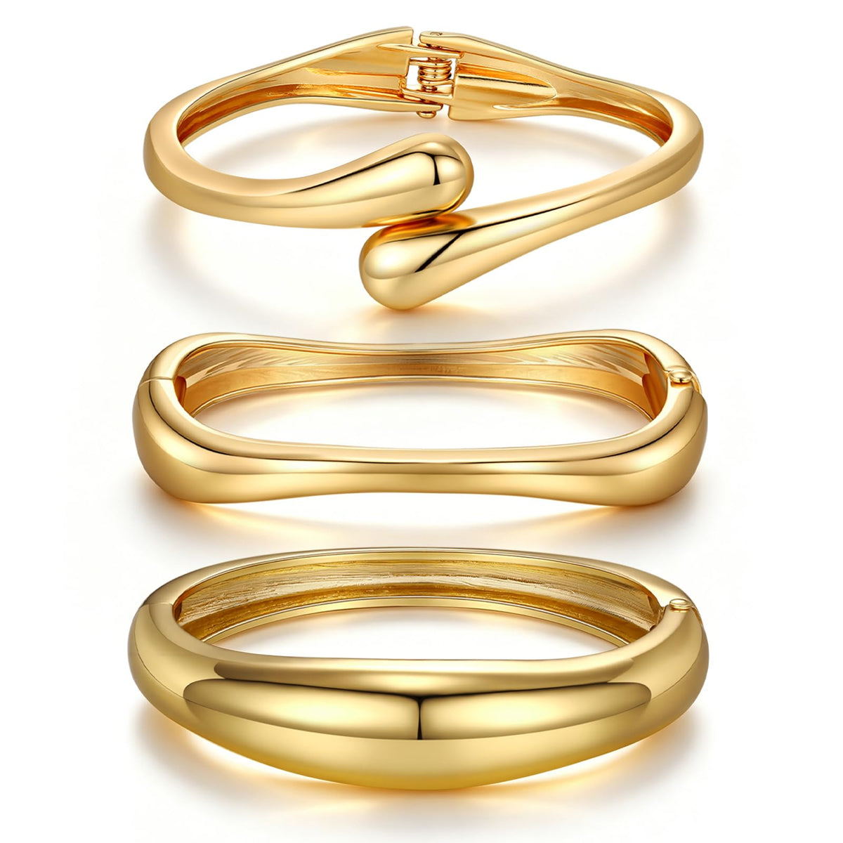 Chunky Gold Bangle Bracelets for Women Trendy 14K Gold Plated Cuff Bracelets Stack, Dainty Gold Bracelet Sets Non Tarnish Fashion Jewelry Gift