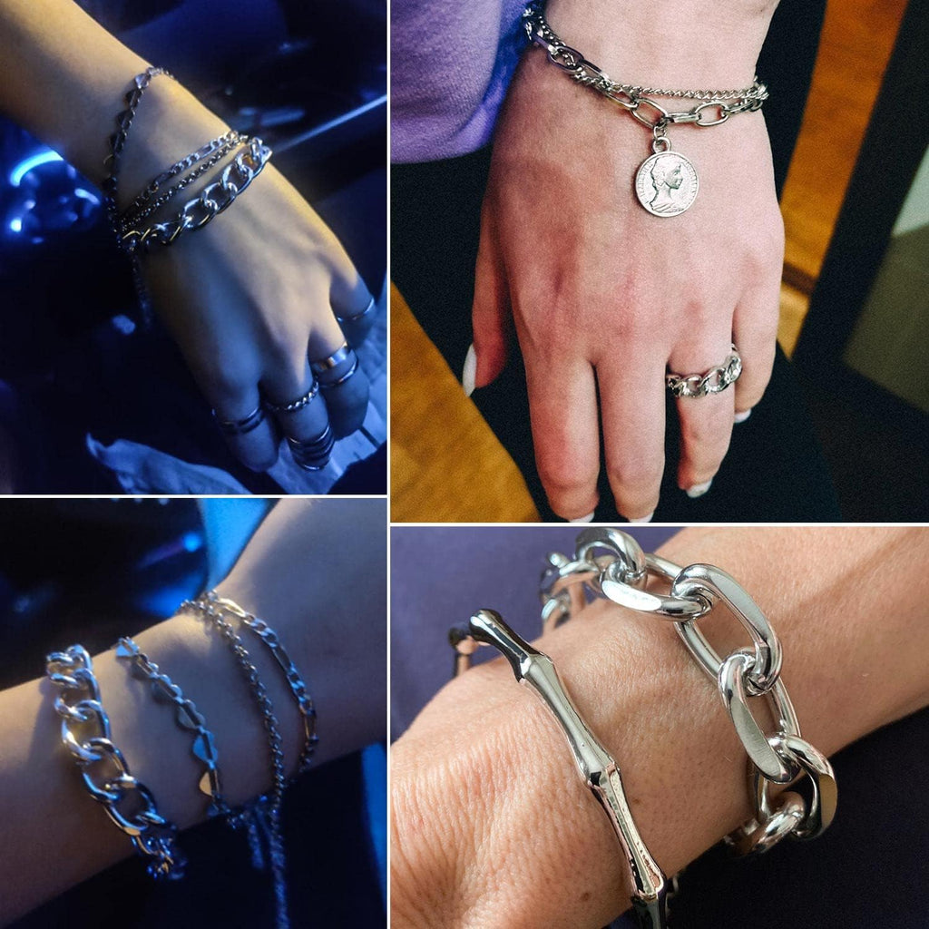 17IF 18-25 PCS(6 Pack) Boho Gold Silver Stackable Bracelets Set for Women
