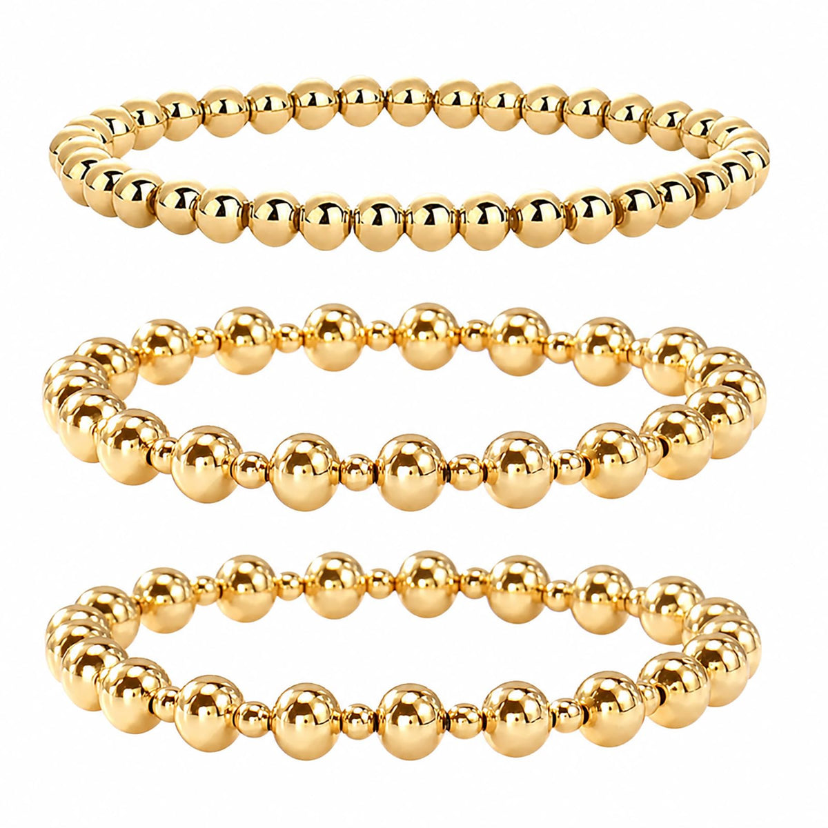 Gold Bracelets for Women, Beaded Cross Stack, Non Tarnish Set，Set-1