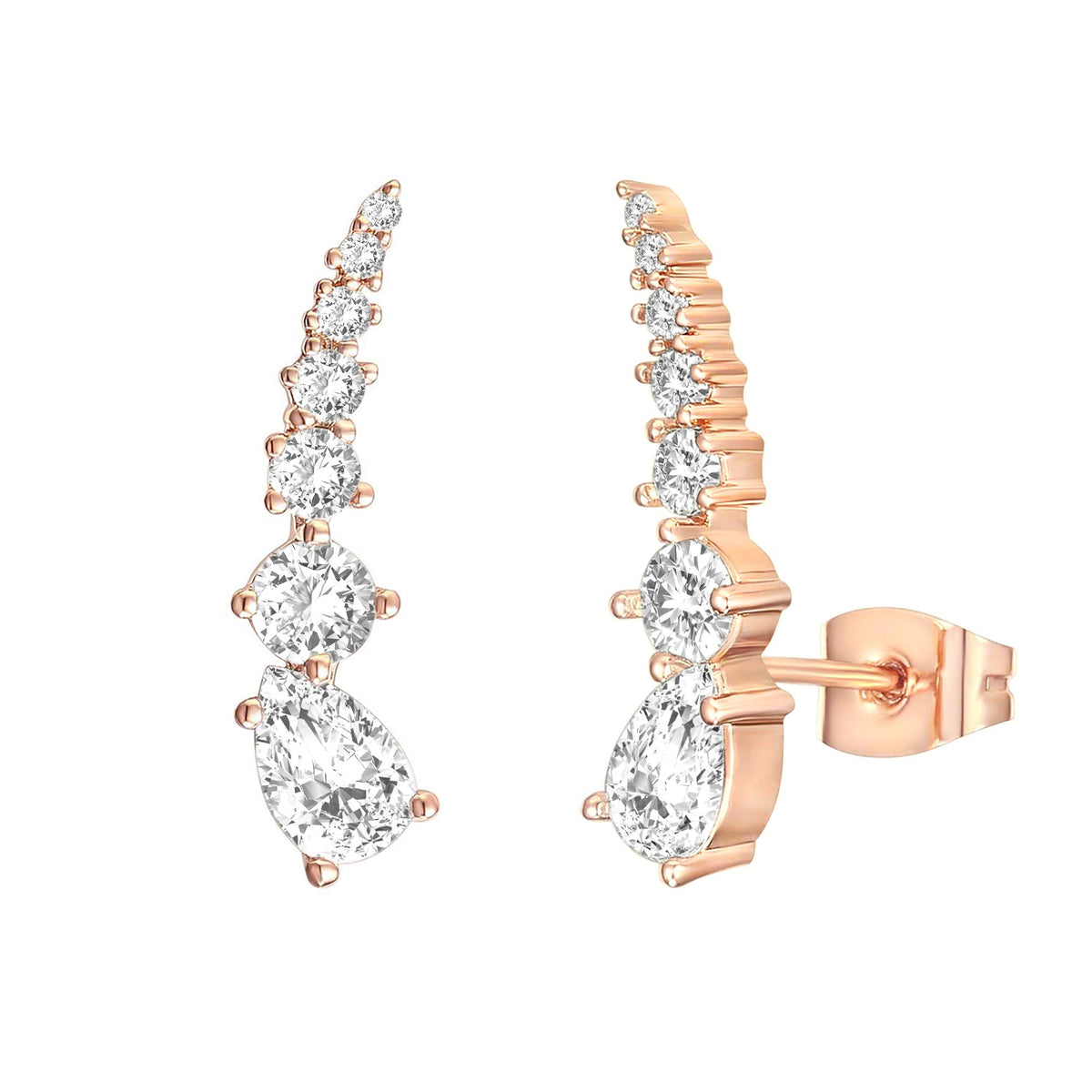 PAVOI 14K Gold Plated Ear Crawler Earrings for Women, CZ Climber Studs