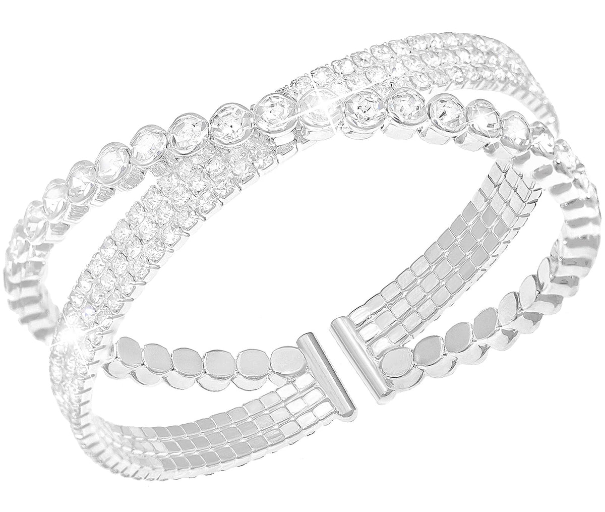 Suyi Rhinestone Bracelet for Women Silver Multilayer Cuff Bracelet Crystal Bridal Bracelets