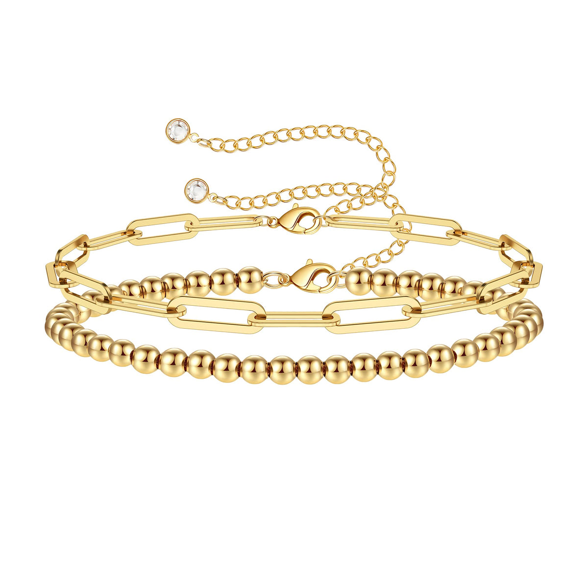 Dainty Gold Bracelets for Women, 14K Gold Plated Adjustable Layered Beads Bracelet Cute Evil Eye Oval Chain Pearl Bar Turtle Gold Bracelets for Women Jewelry