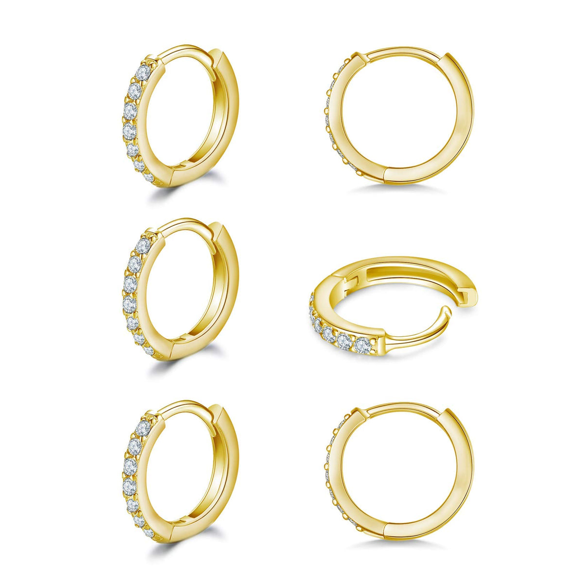 3 Pairs 925 Sterling Silver Small Hoop Earrings for Women Men