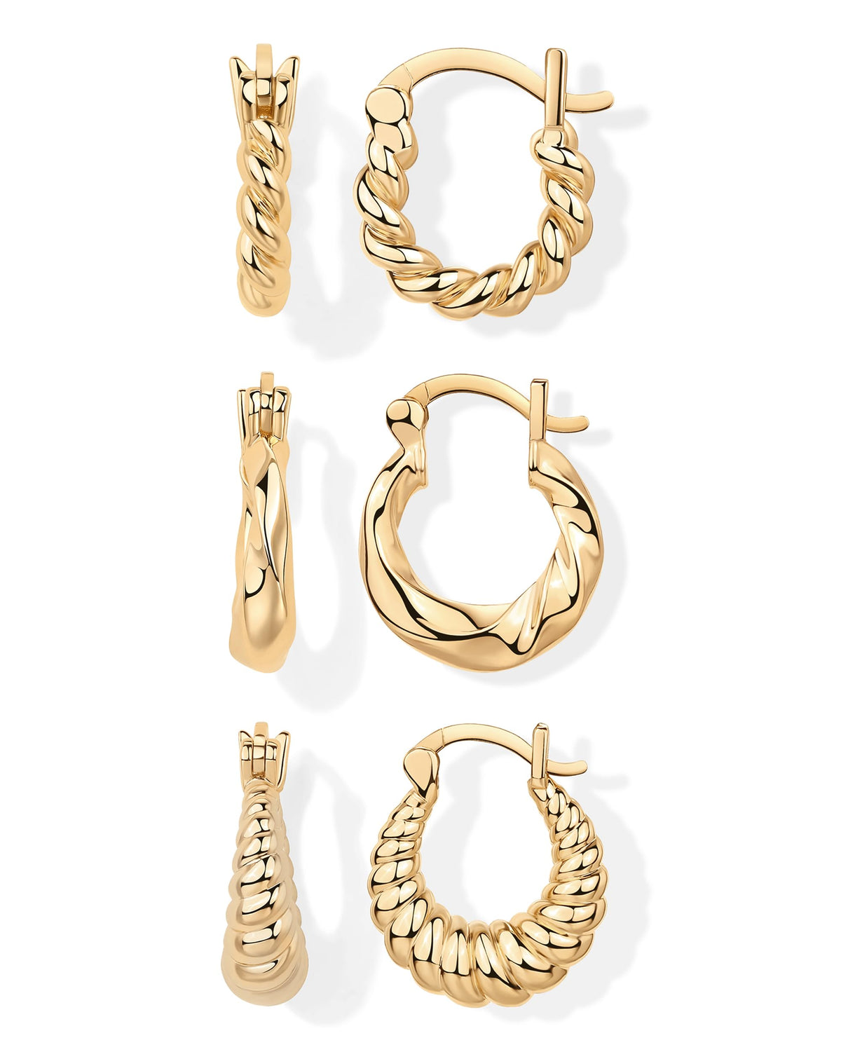 PAVOI Gold Hoop Earrings for Women, 3-Pair Small Huggie Earrings Set