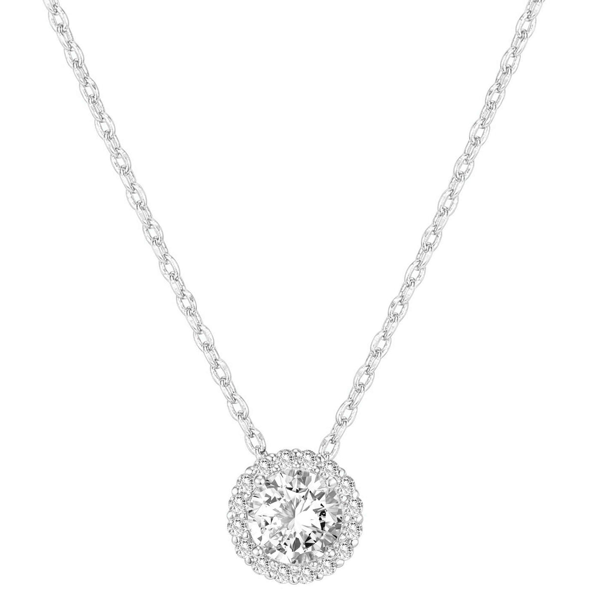 PAVOI 14K Gold Plated Post Faux Diamond Round Solitaire Pendant Halo Necklace | Gold Necklace for Women | Slider Adjustable