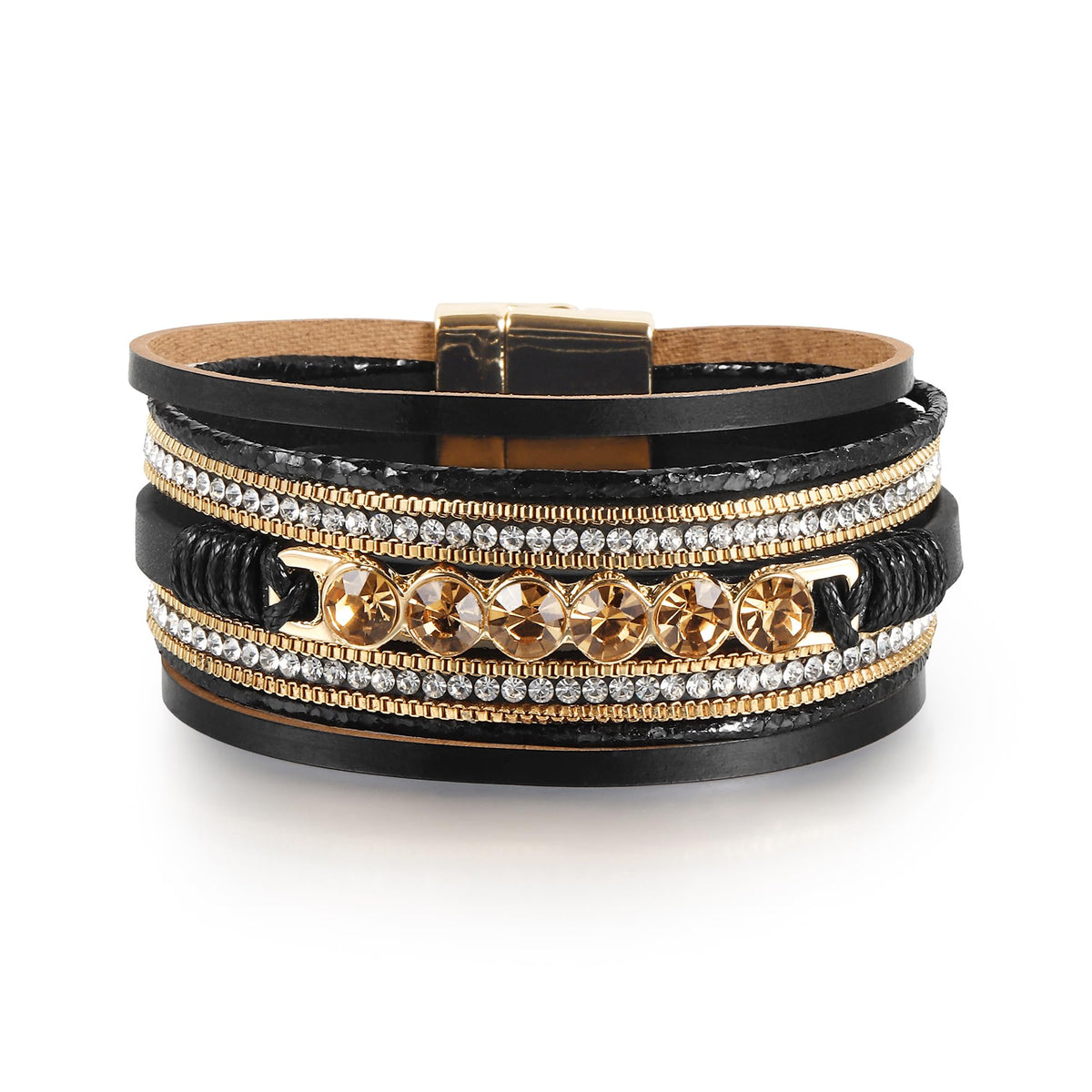 Edoneery Leather Wrap Bracelets for Women, Boho Layered Cuff Bangle